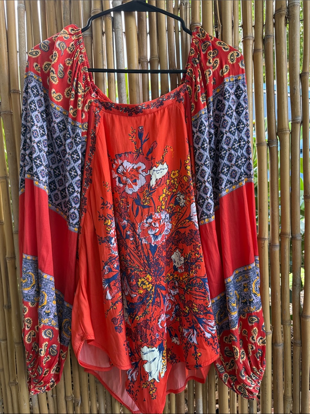 Free People Red Floral Boho Top